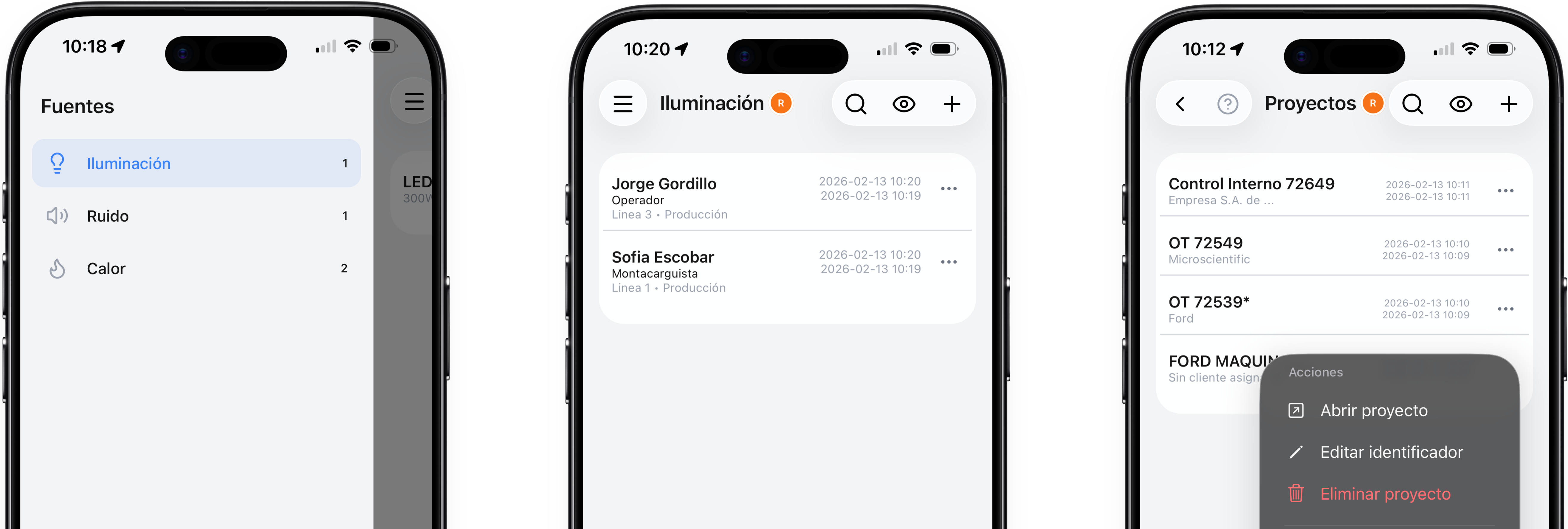 Aplicación Bernardino en Android mostrando evaluaciones de campo
