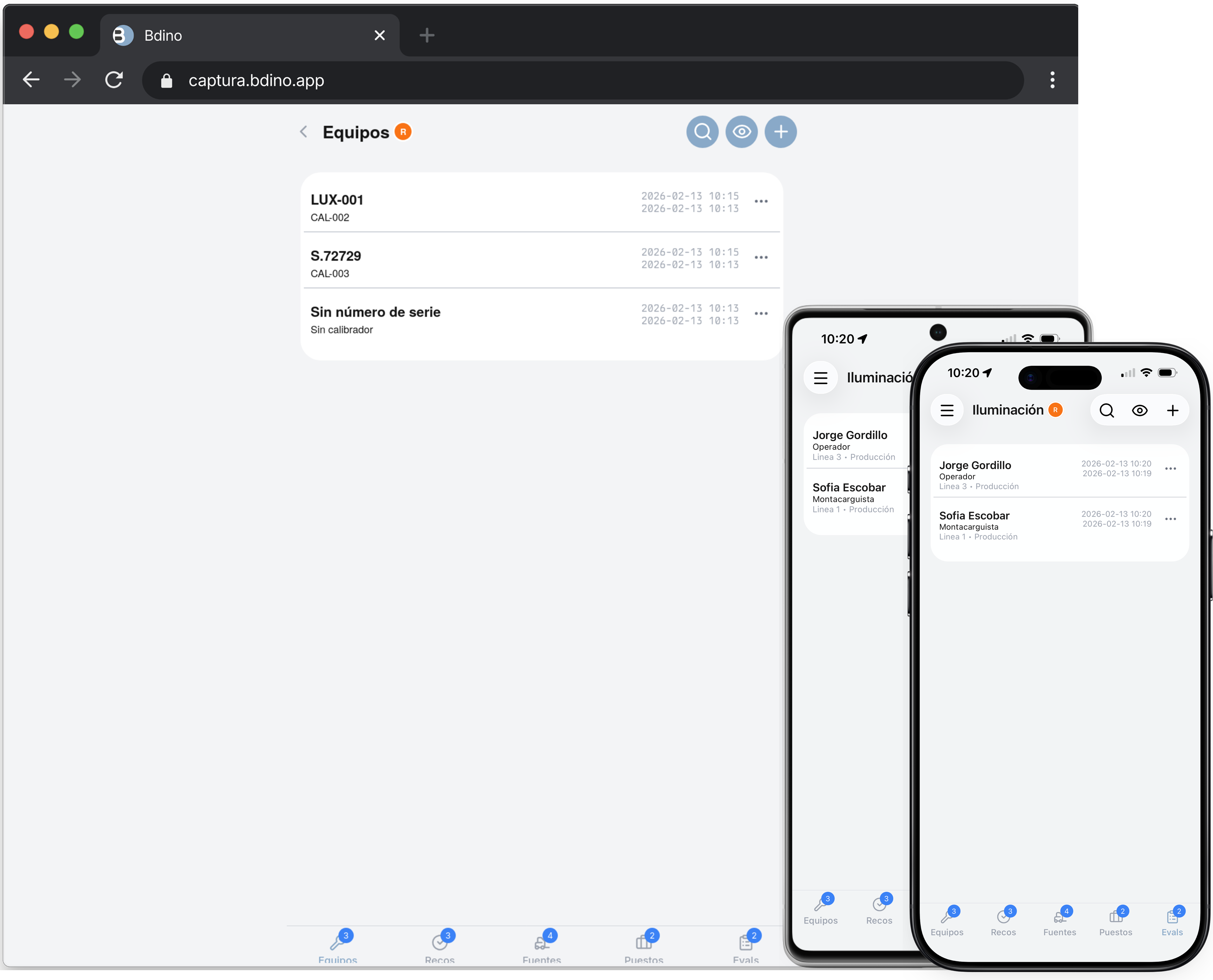 Aplicación Bernardino en Android mostrando evaluaciones de campo